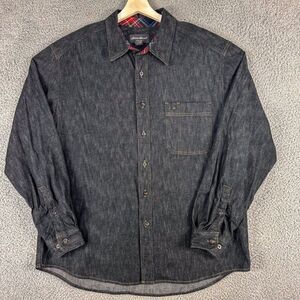 Eddie Bauer Jean Shirt‎ Men Large Black Denim Western Cowboy Outdoor Workwear.